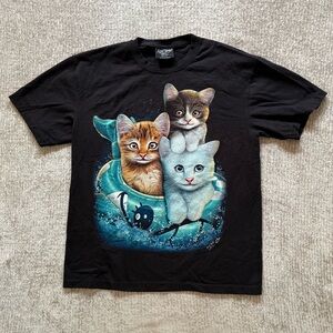Rock‎ Chang Triple Cat Attack Graphic Tee Black Kitten Shirt Size L